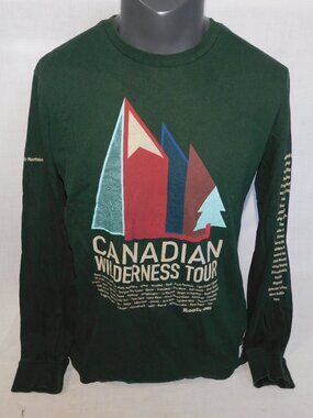 Roots Canadian Wilderness Tour Green Graphic Long Sleeve Shirt Mens M